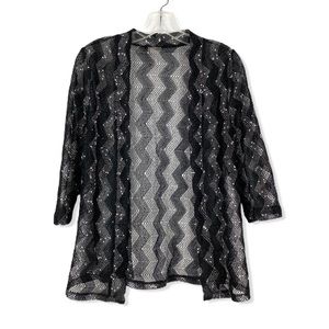 Chico’s black white sequin open cardigan cover up
